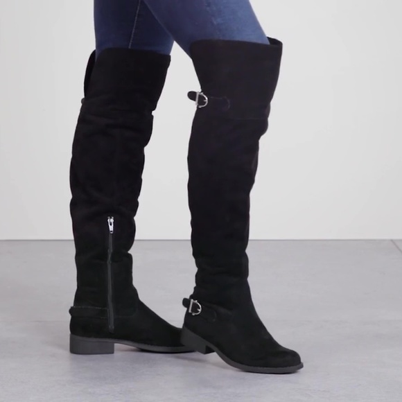 Buckled Straps Tailor Stitched Over The Knee Boots - Picture 1 of 8